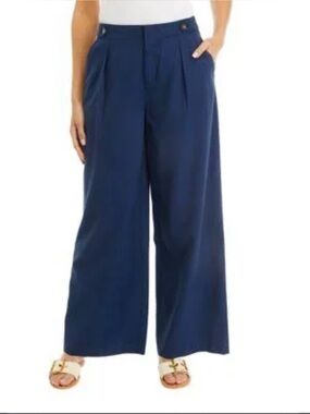 Wonderly Navy Wide-Leg Pleated Trousers